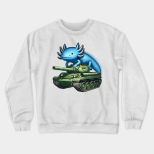 Blue Axolotl Riding A Green Tank Crewneck Sweatshirt